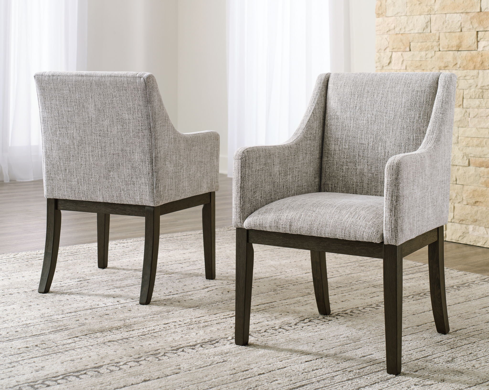 Burkhaus - Upholstered Dining Arm Chair - Beige / Dark Brown - Image 2