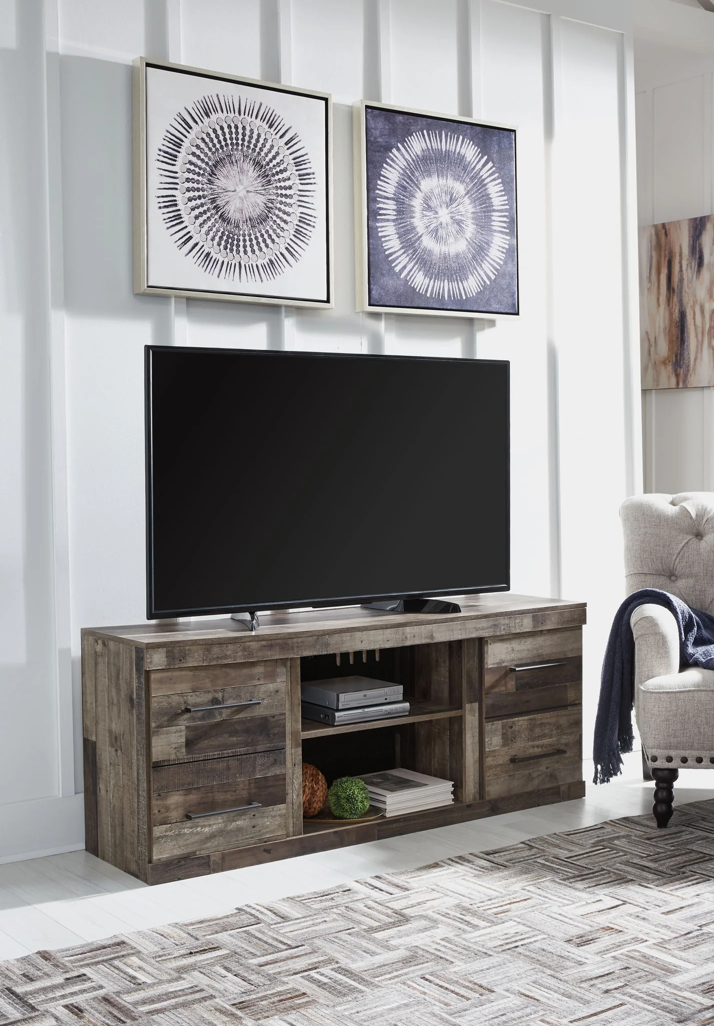 Derekson - LG TV Stand with Fireplace Option - Multi Gray - Image 2